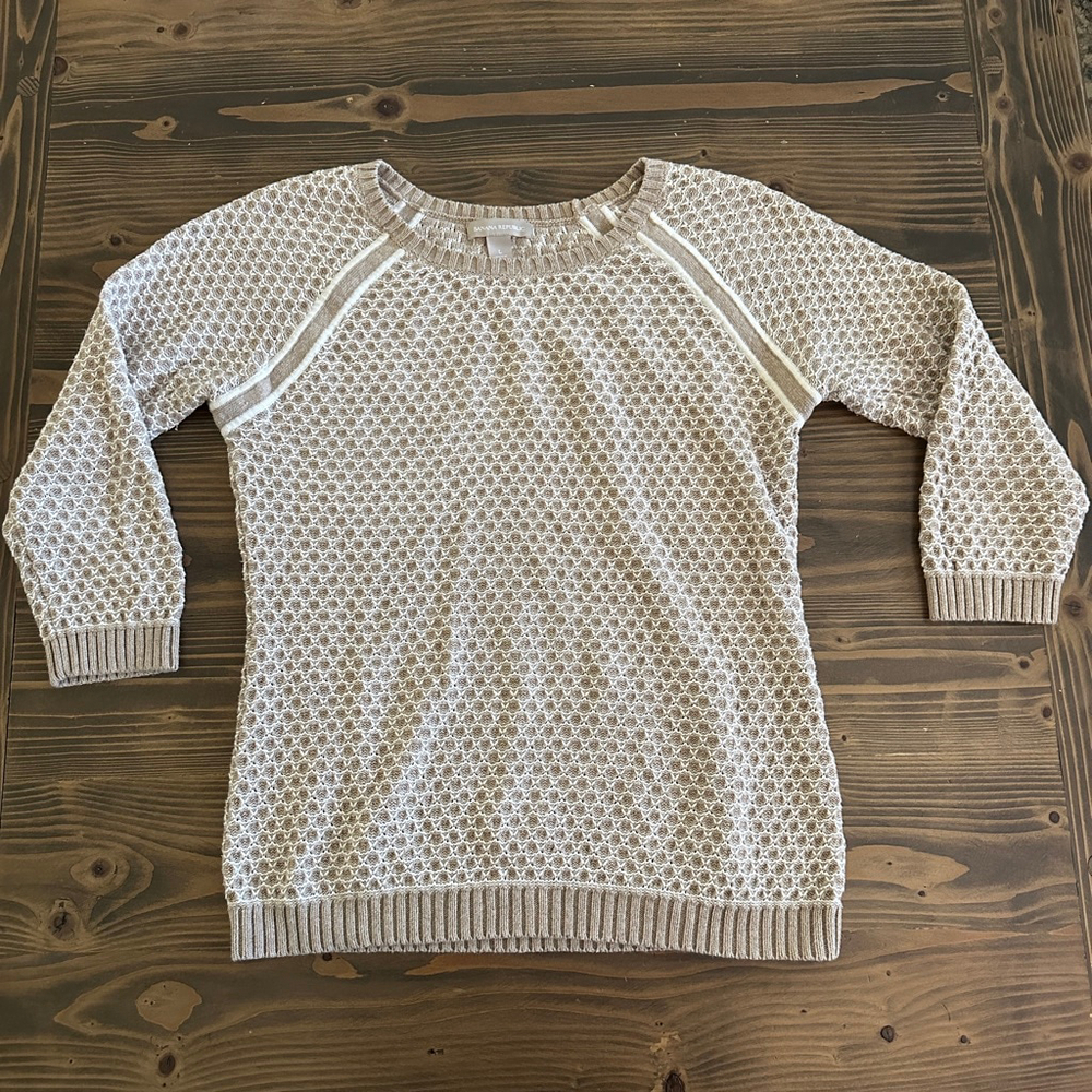 Women's Banana Republic Beige White Cotton Crew Neck Sweater L Minimalist